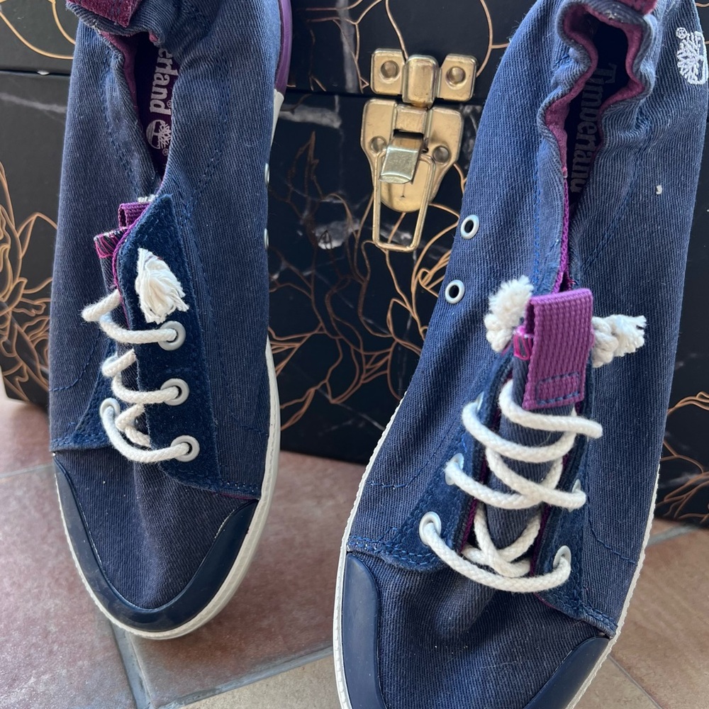 Timberland Navy Blue Canvas Sneakers with White Laces